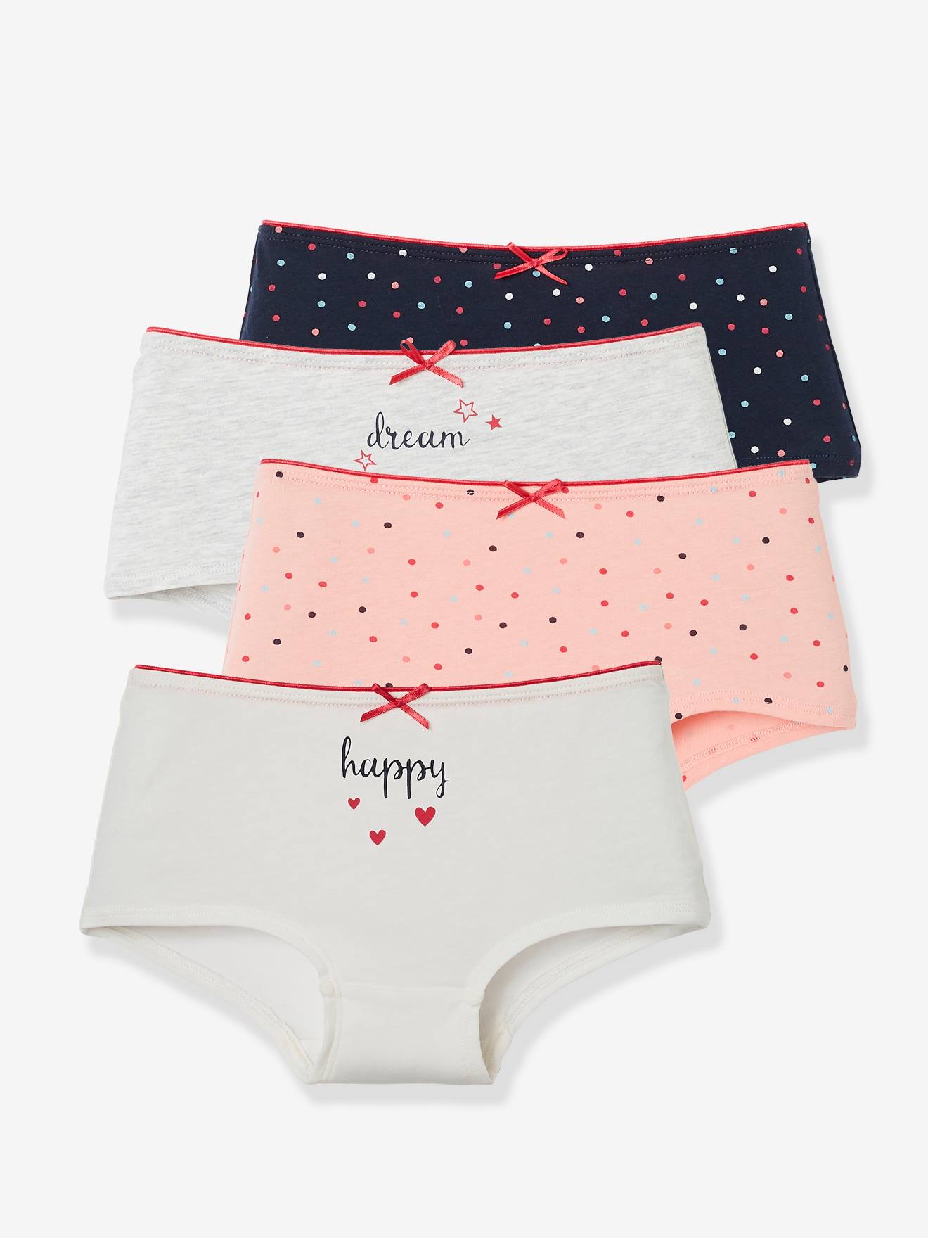 Pacote com 4 shorts rosa claro bicolor/multicoloridos para meninas