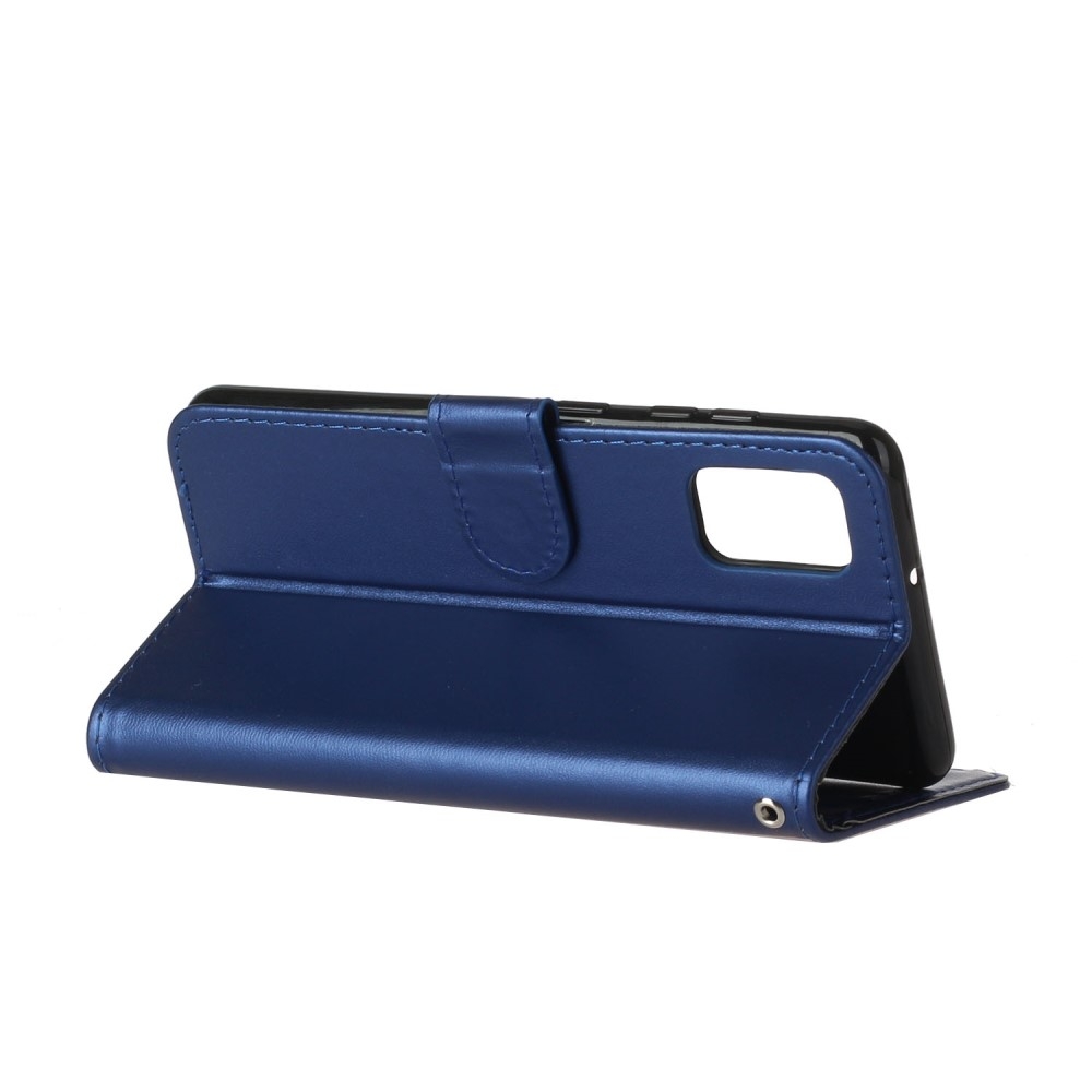 Samsung Galaxy A41 Leder Tasche Flip Cover mit Kartenfächer - Blau (Glanz)