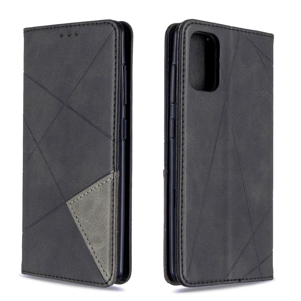 Samsung Galaxy A41 Leder Tasche Flip Cover mit Kartenfächern Geometrisches Design - Schwarz
