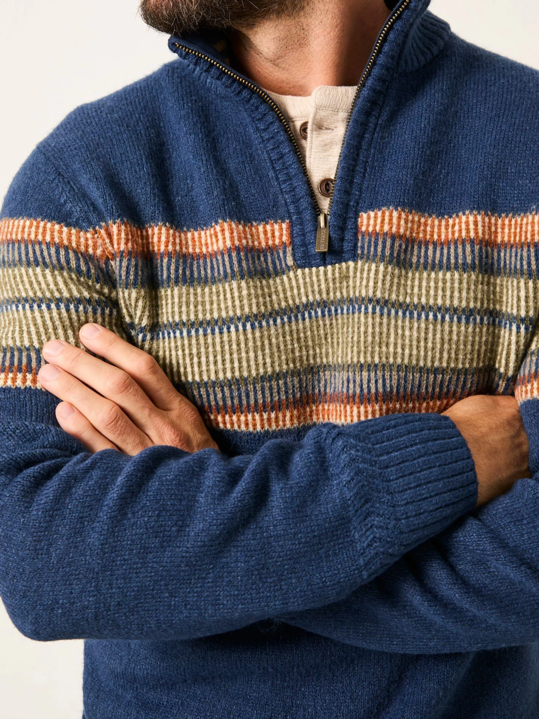 Marineblauw - FatFace Half Zip Neck Knitted Jumper