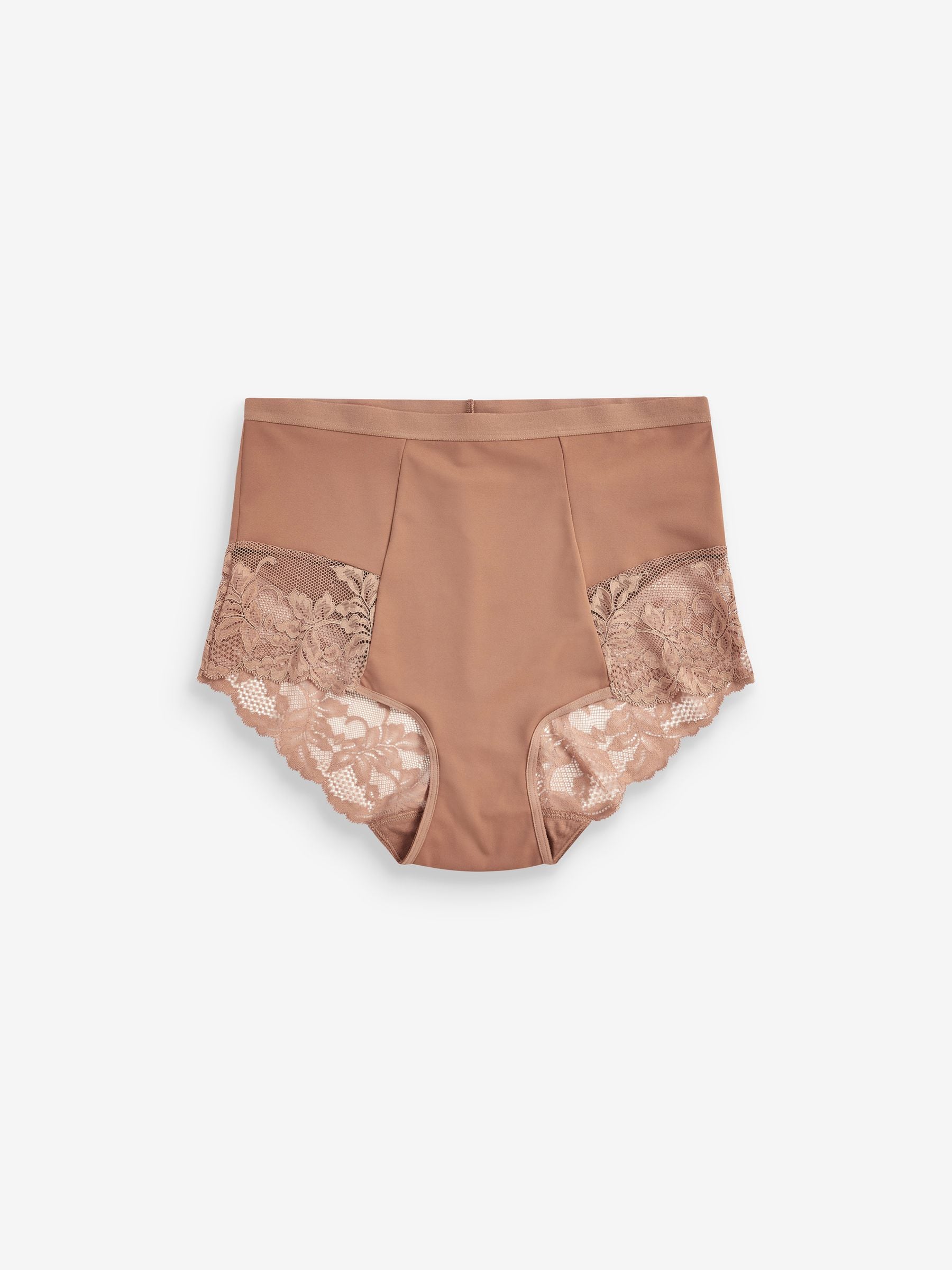 Caramel-nude - Verpakking van 2 Braziliaanse slipjes met kanten achterkant en buikcorrigerend effect en print