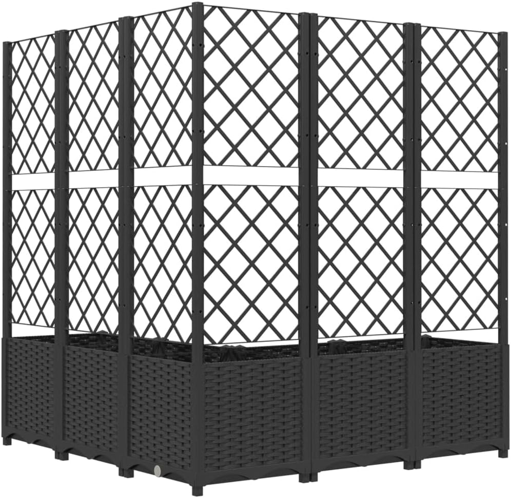 vidaXL Pflanzkübel mit Rankgitter Blumenkübel Pflanzkasten Blumentopf Blumenkasten Rankhilfe Spalier Gartenspalier Schwarz 120x120x136cm PP