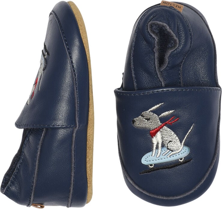 Melton Skater dog leather slippers Navy academy
