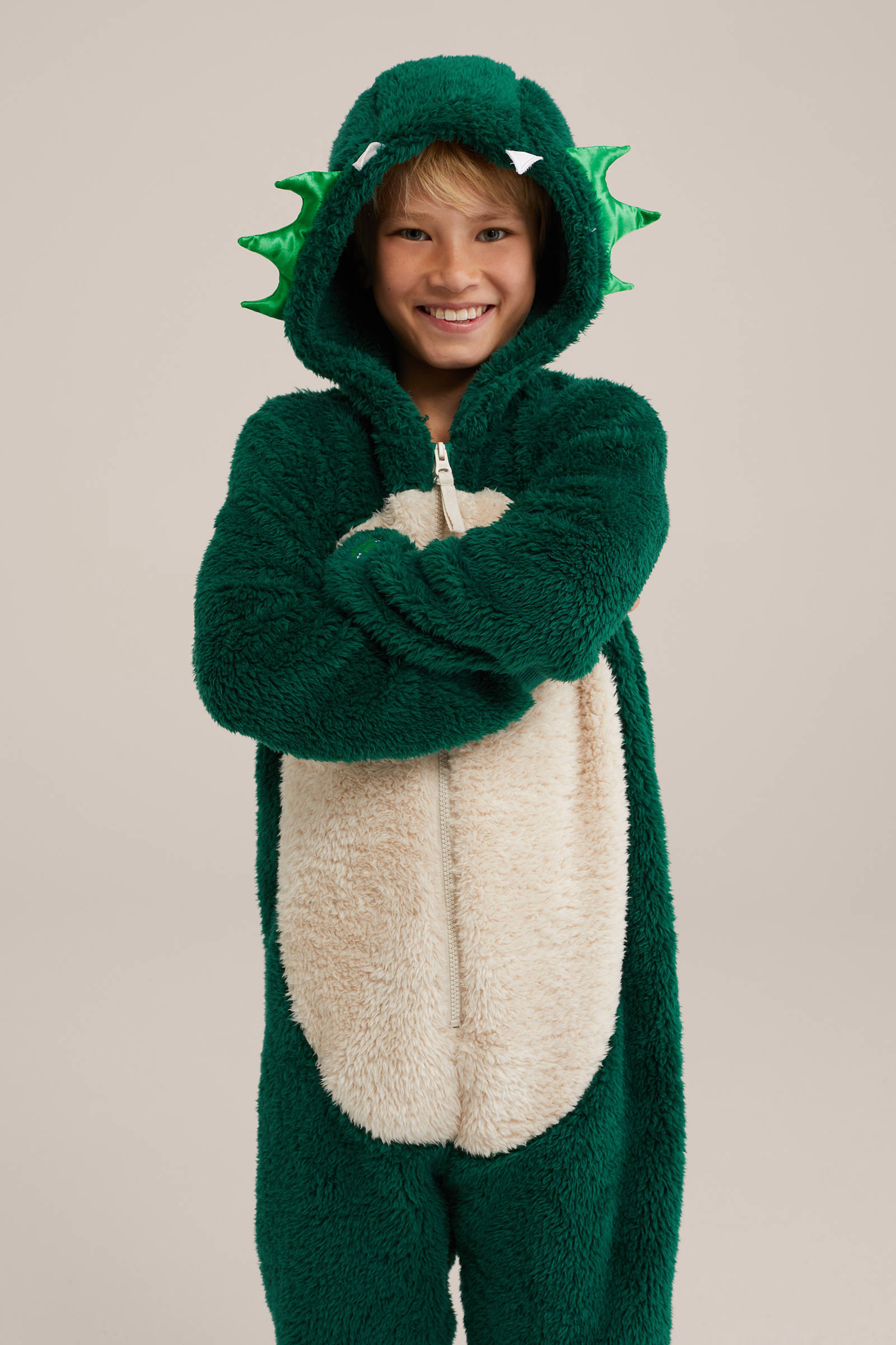 WE Fashion Onesie draak donkergroen/ecru