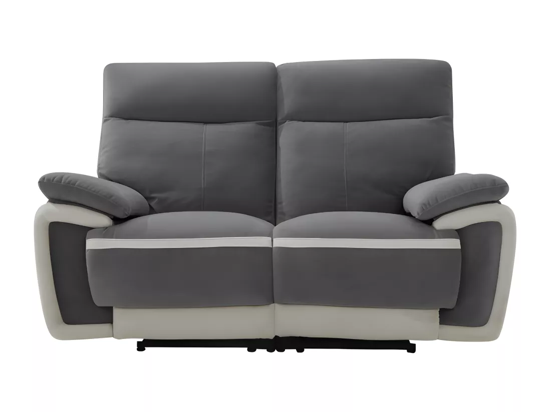 Canapé 2 places relax électrique en velours METTI - Gris et bandes écru