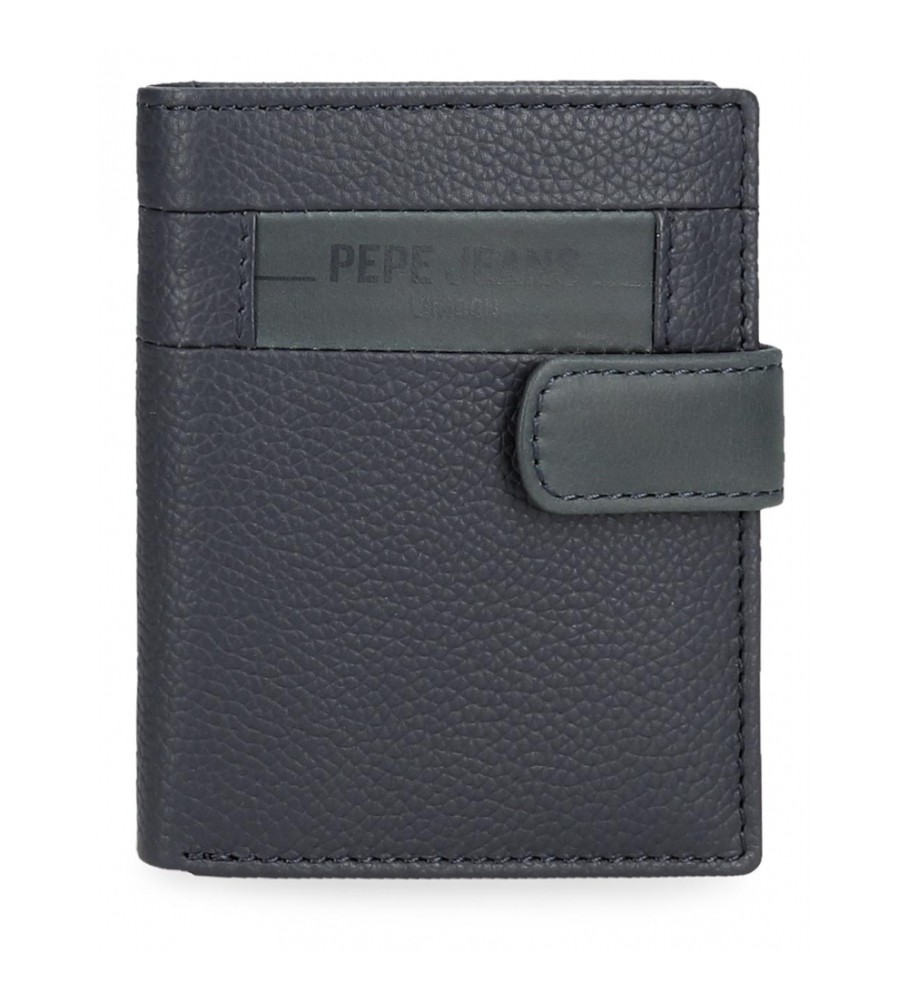 Carteira Pepe Jeans Checkbox em couro com fecho de pressão azul marinho