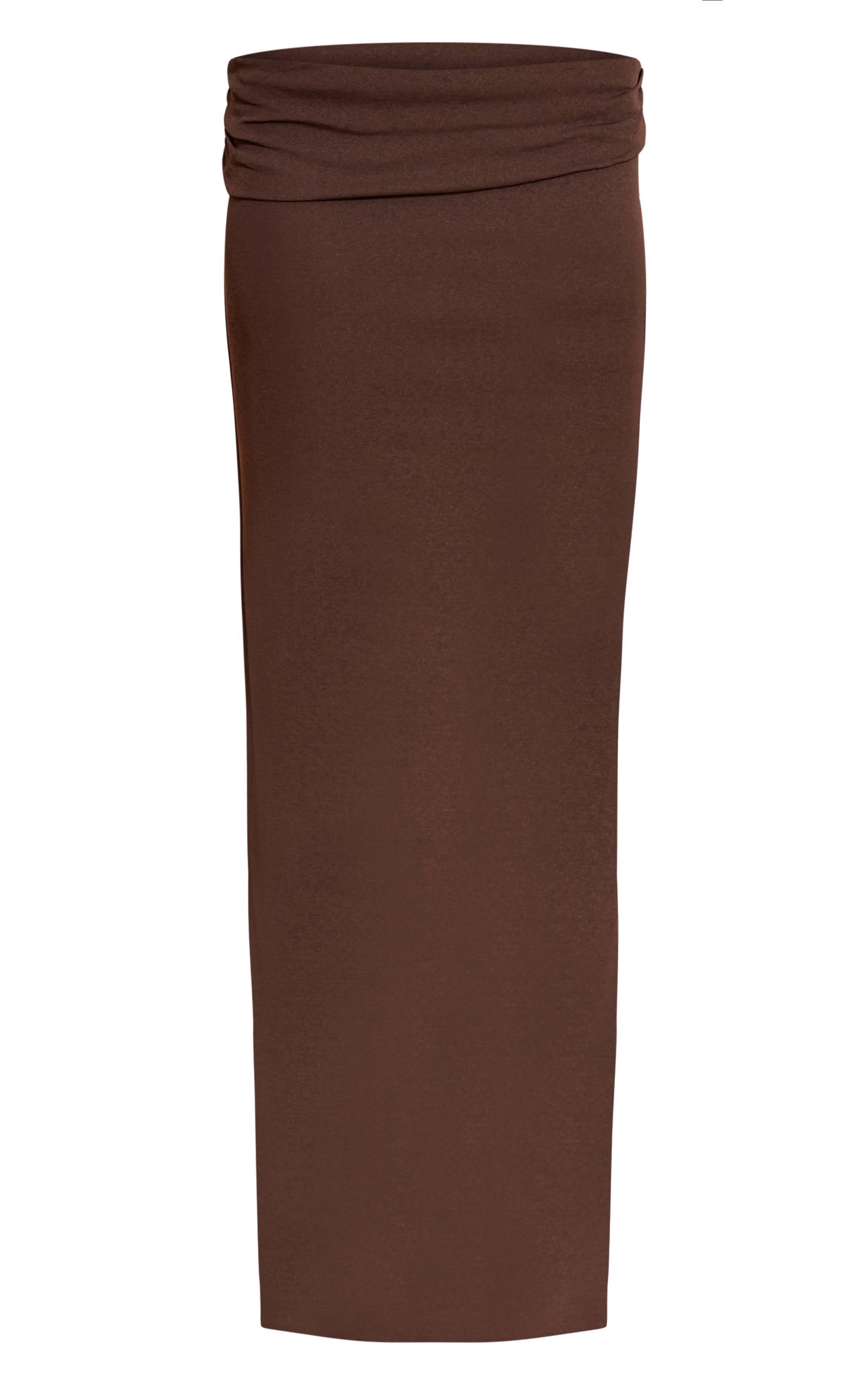 Chocolate Brown Jupe Longue Taille Basse En Tissu Pelure D'oignon