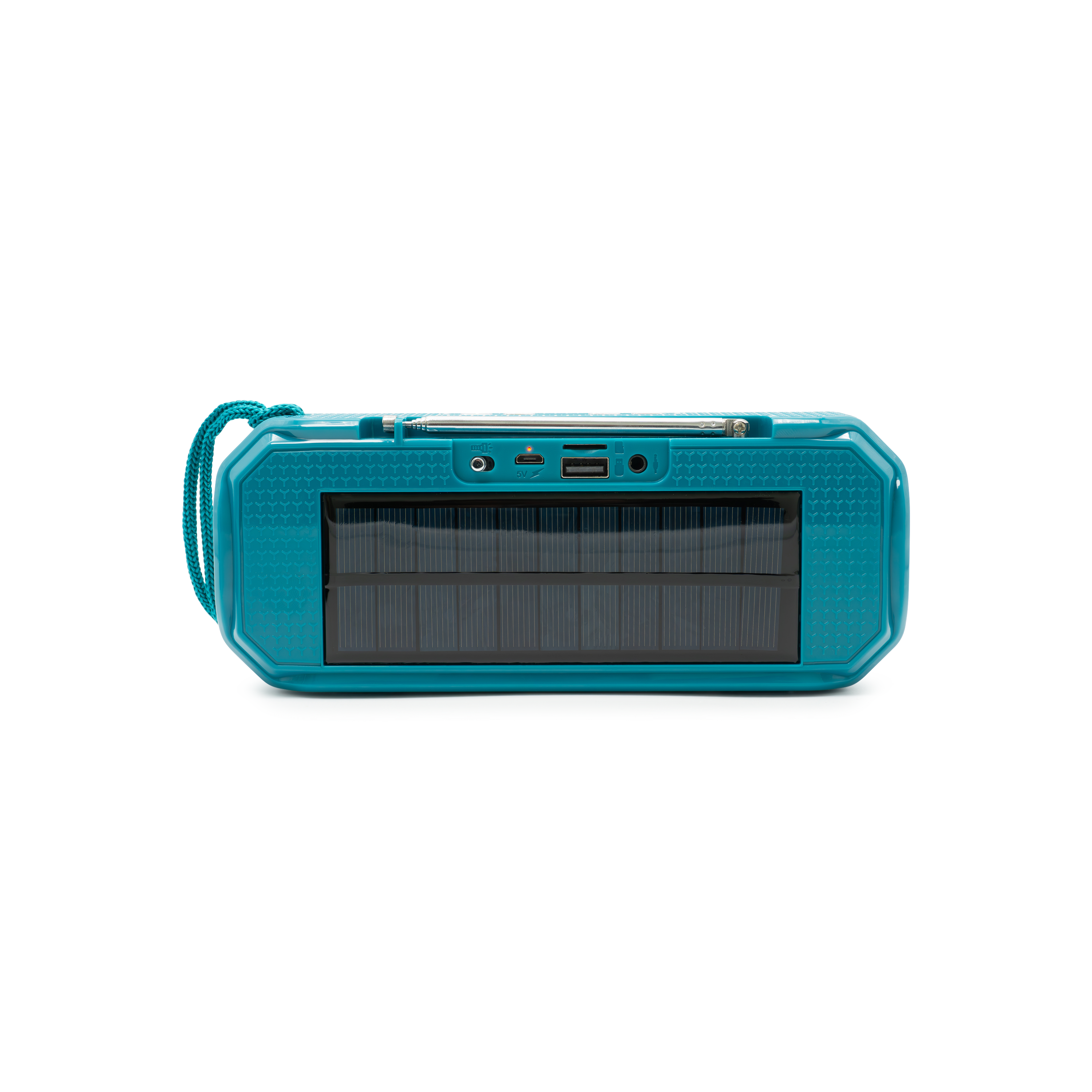 3in1 Bluetooth 5.0 Lautsprecher FM Radio Solar Powerbank 1200mAh   Taschenlampe (MicroSD Slot   Aux In) - Türkis