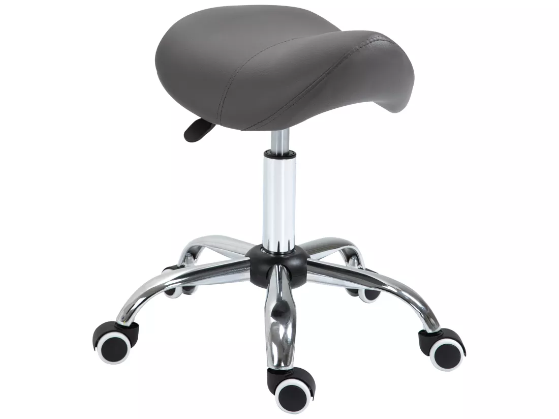 HOMCOM Tabouret de massage tabouret selle ergonomique pivotant 360° hauteur réglable revêtement synthétique gris chromé