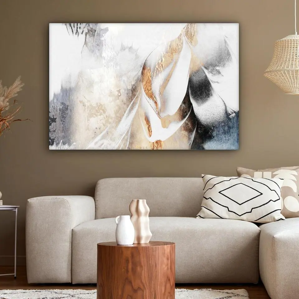 MuchoWow Canvas Schilderij 120x80cm Luxe Abstract Goud Wit