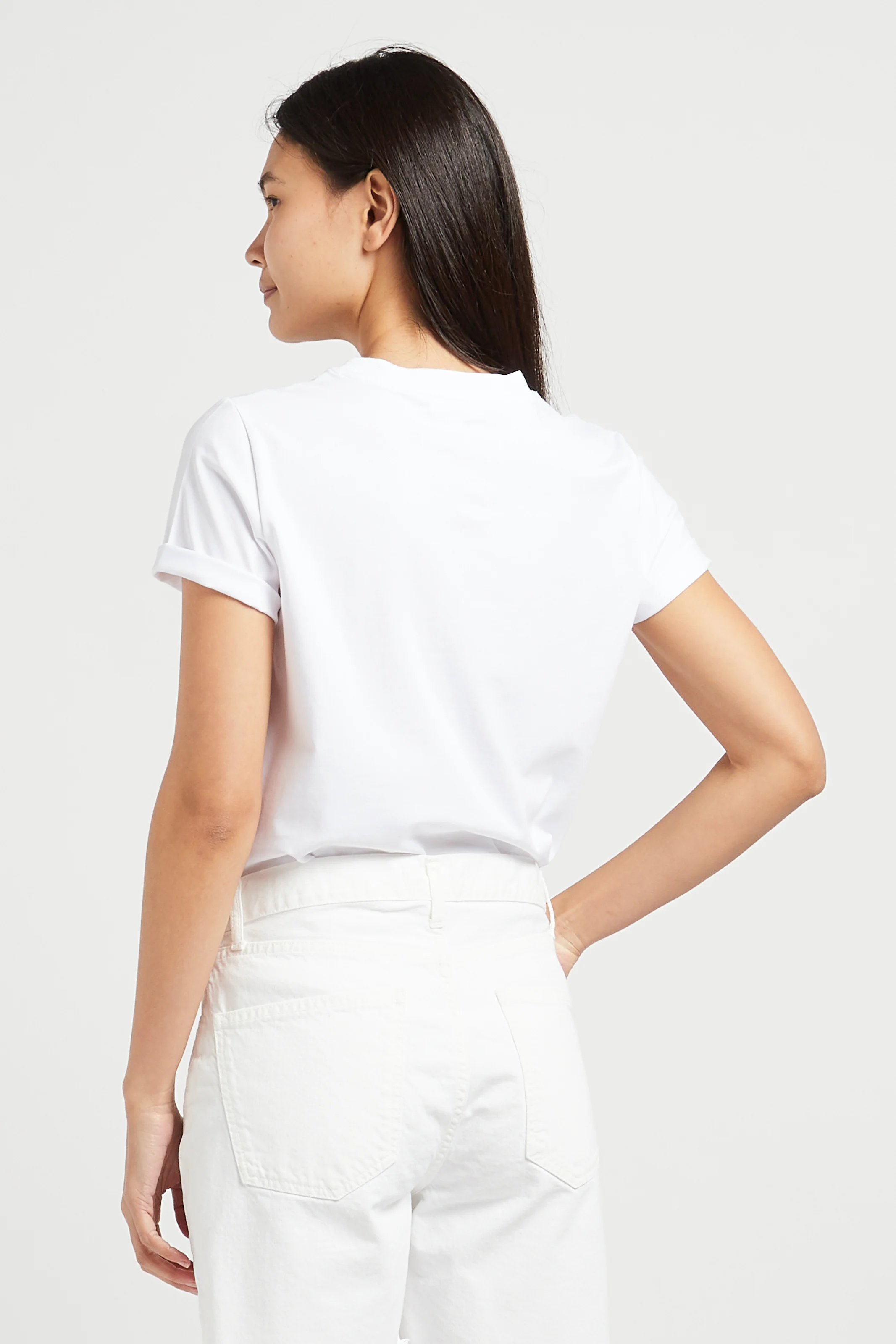 DANIS - Tee-shirt droit col rond en coton mélangé | Blanc
