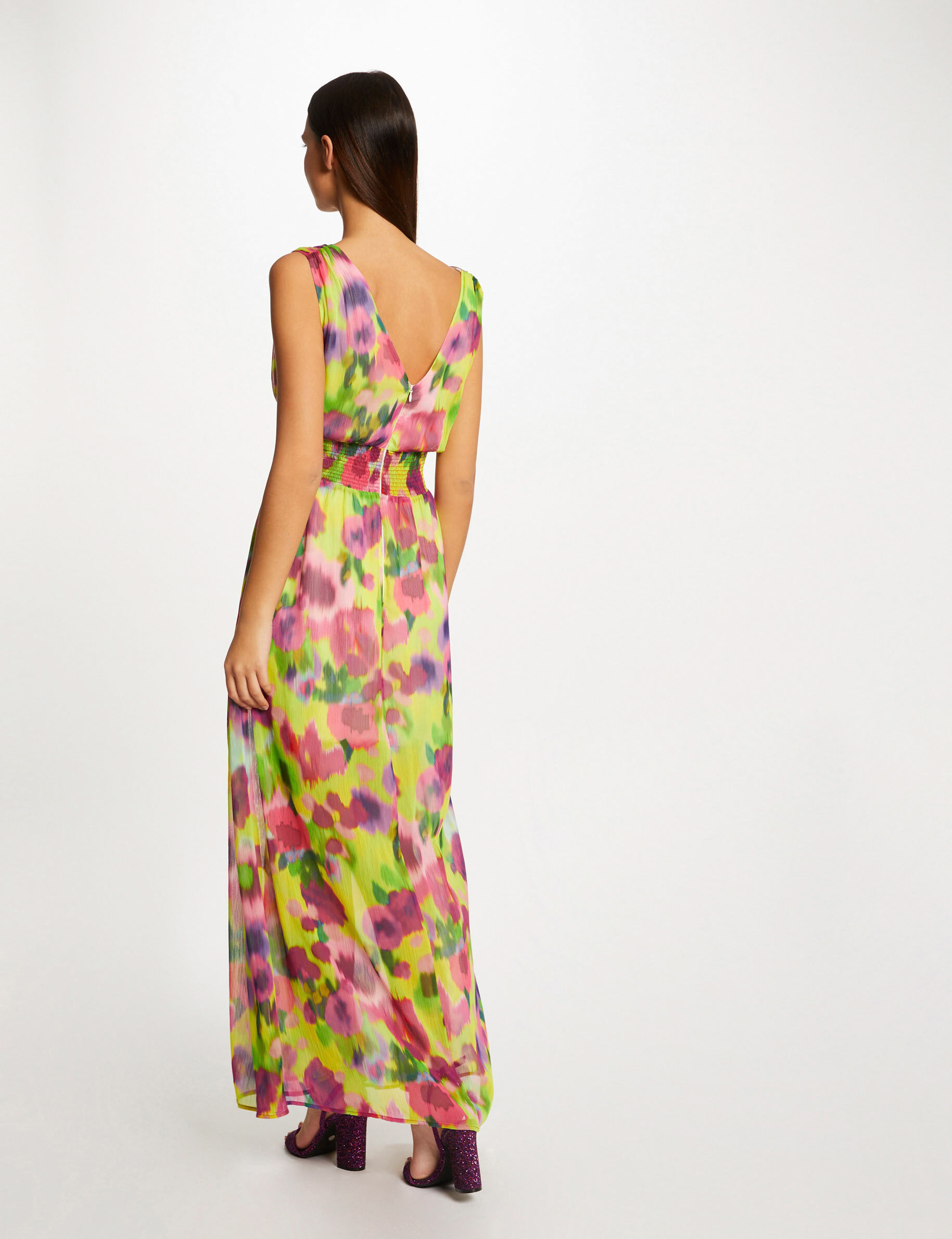 Robe longue cintrée imprimé abstrait multico femme - multico