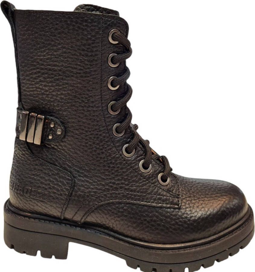 Braqeez 424761-589 Meisjes Veterboots Zwart Leer Veters