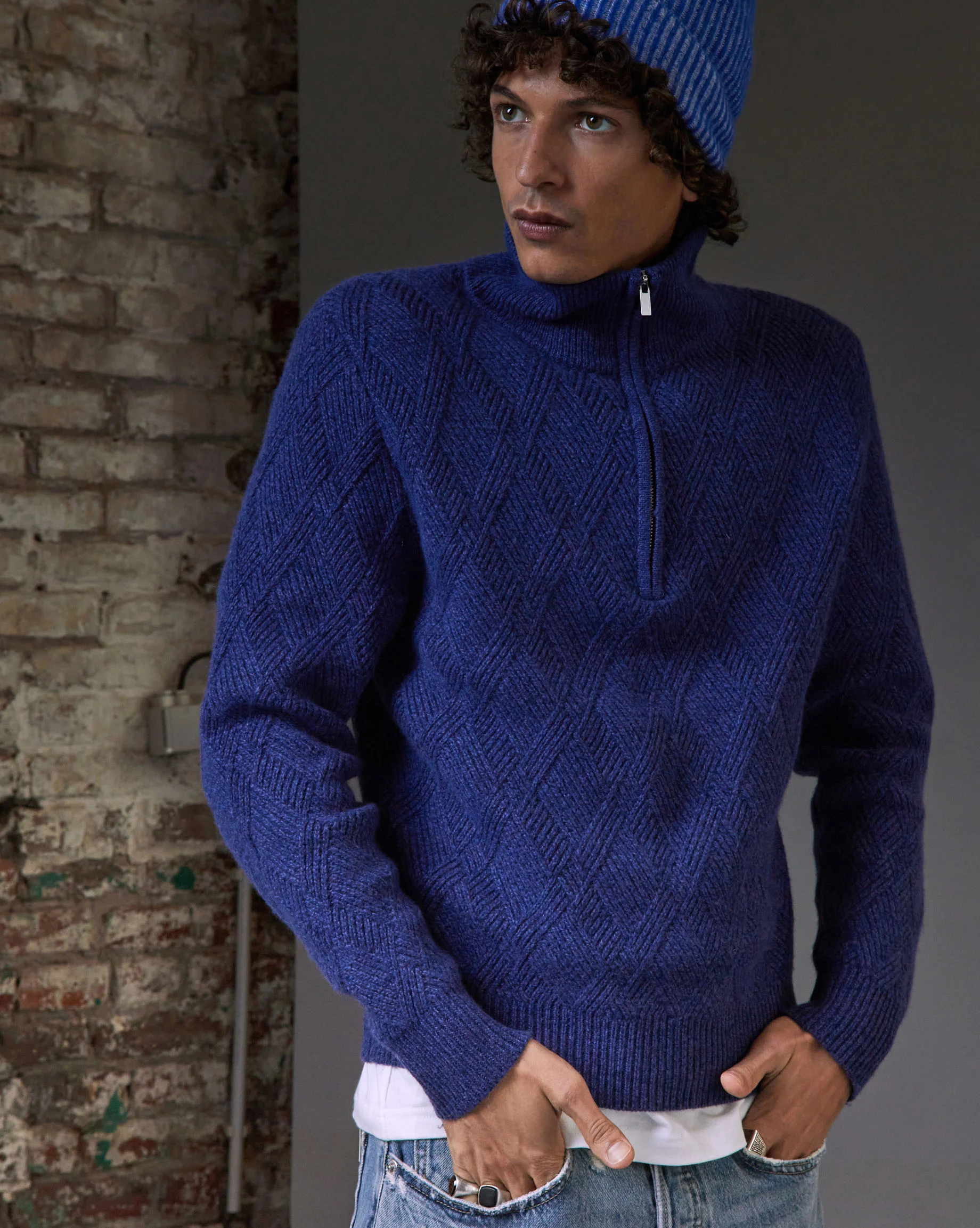 Pull camionneur torsades | Bleu