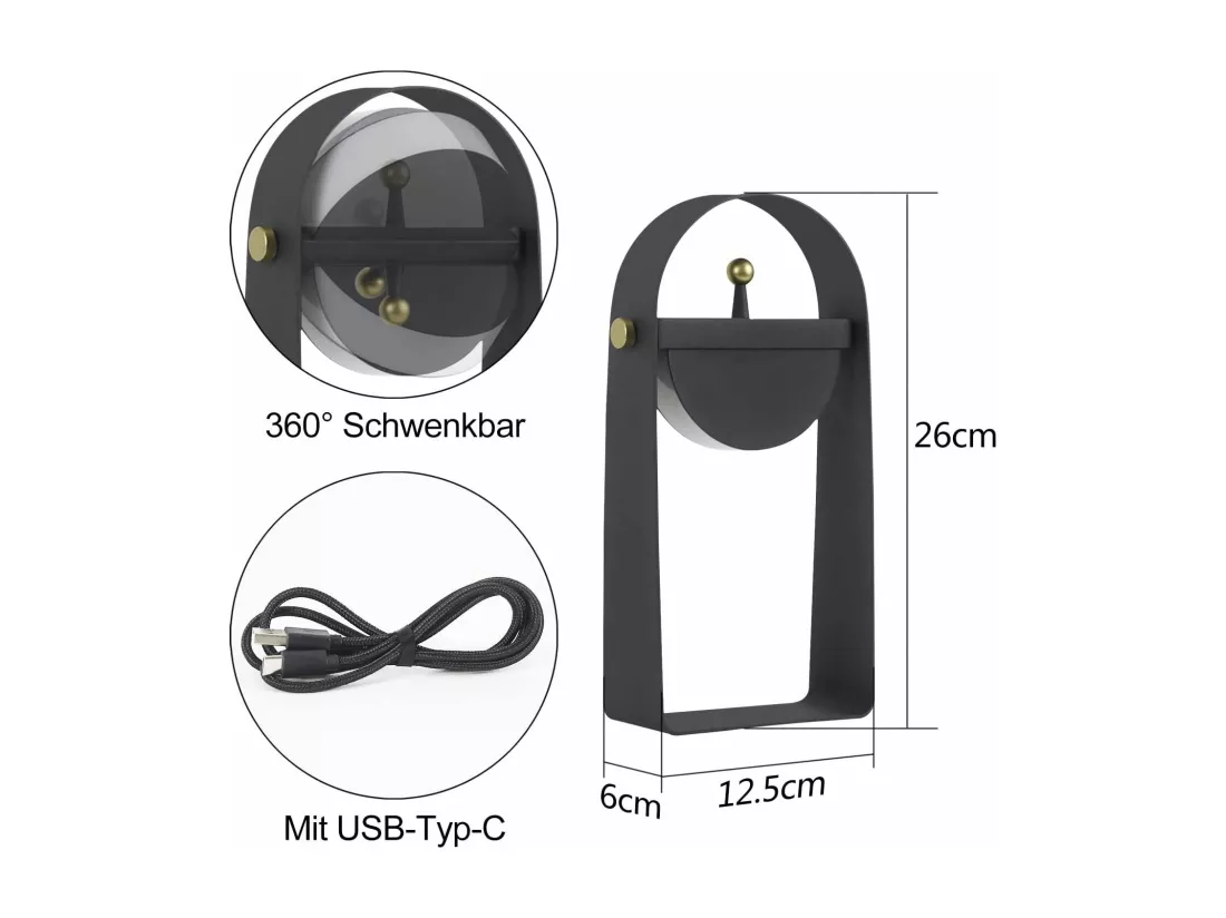 NETTLIFE Lampe de chevet LED avec fonction de charge lampe de table veilleuse portable luminosité réglable