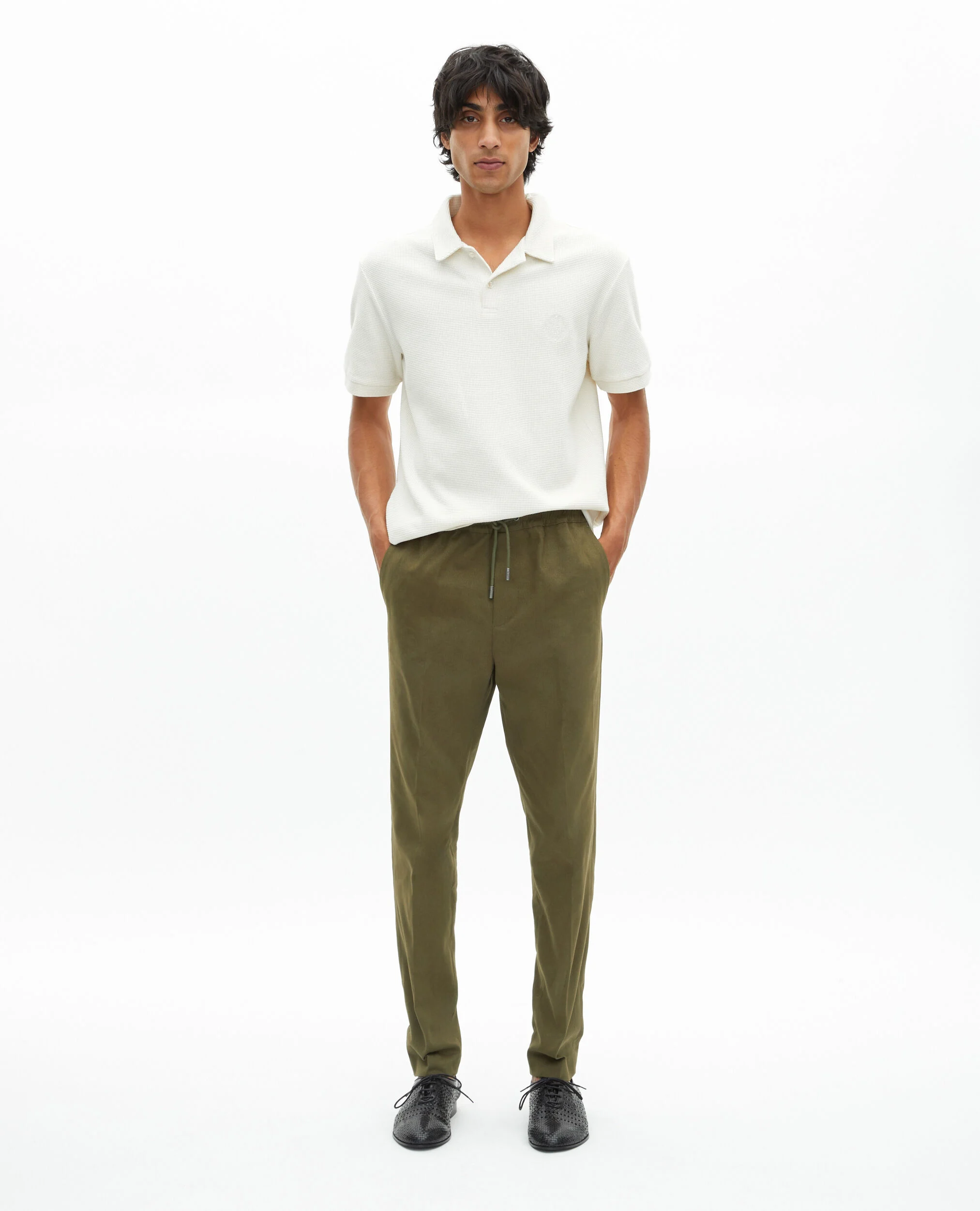 Pantalon droit en coton kaki