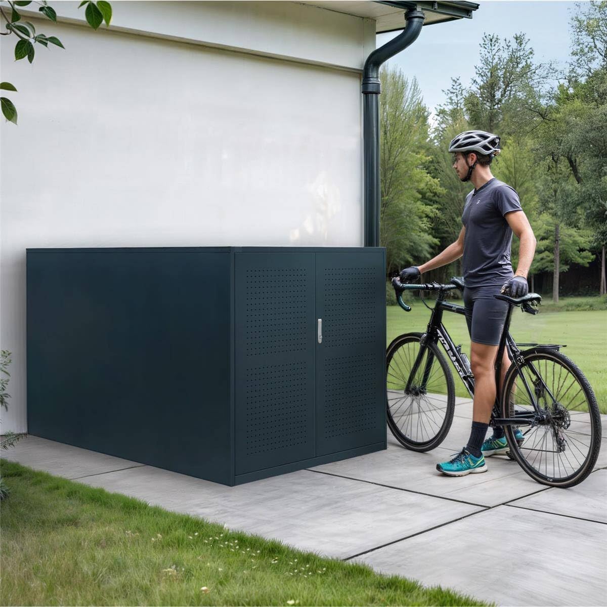 Metzler Fahrradgarage für 2 fahrräder Wetterfest | Fahrradbox für Zwei Fahrräder mit Führungsschienen aus pulverbeschichtetem Stahl in RAL 7016 Anthrazit | 130,00 × 125,00 × 204,00 cm