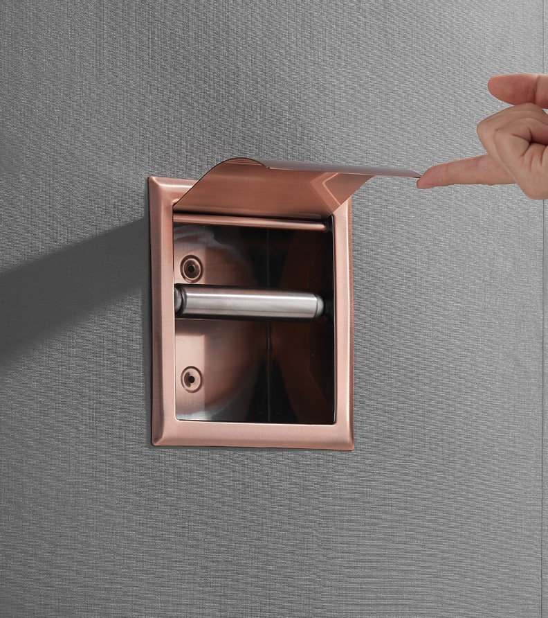 Saniclear Copper inbouw toiletrol houder met klep geborsteld koper