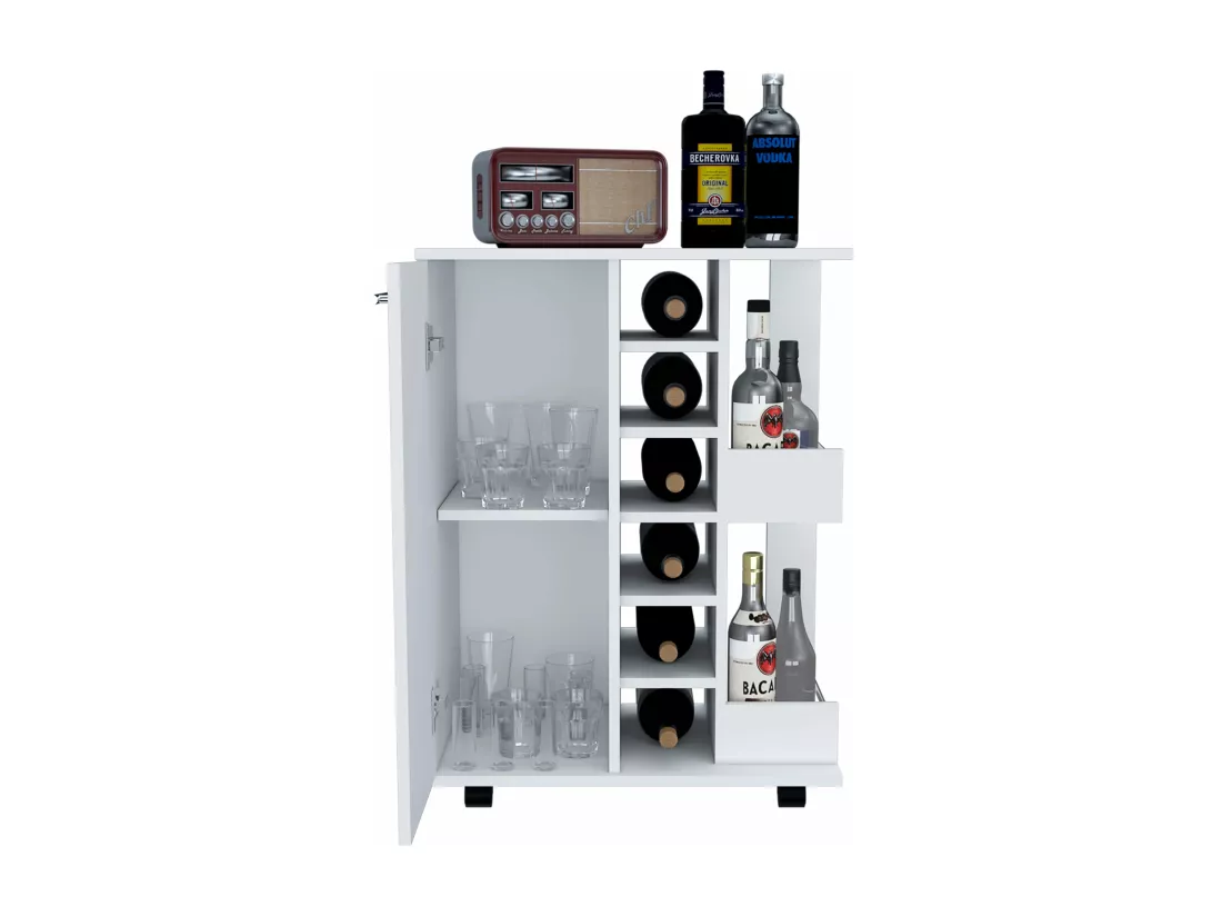 Chariot Bar, Bar Cart avec des roulettes et des étagères latérales