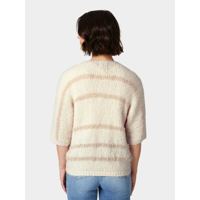Damen-Strickjacke Halbarm gestreift, Natur