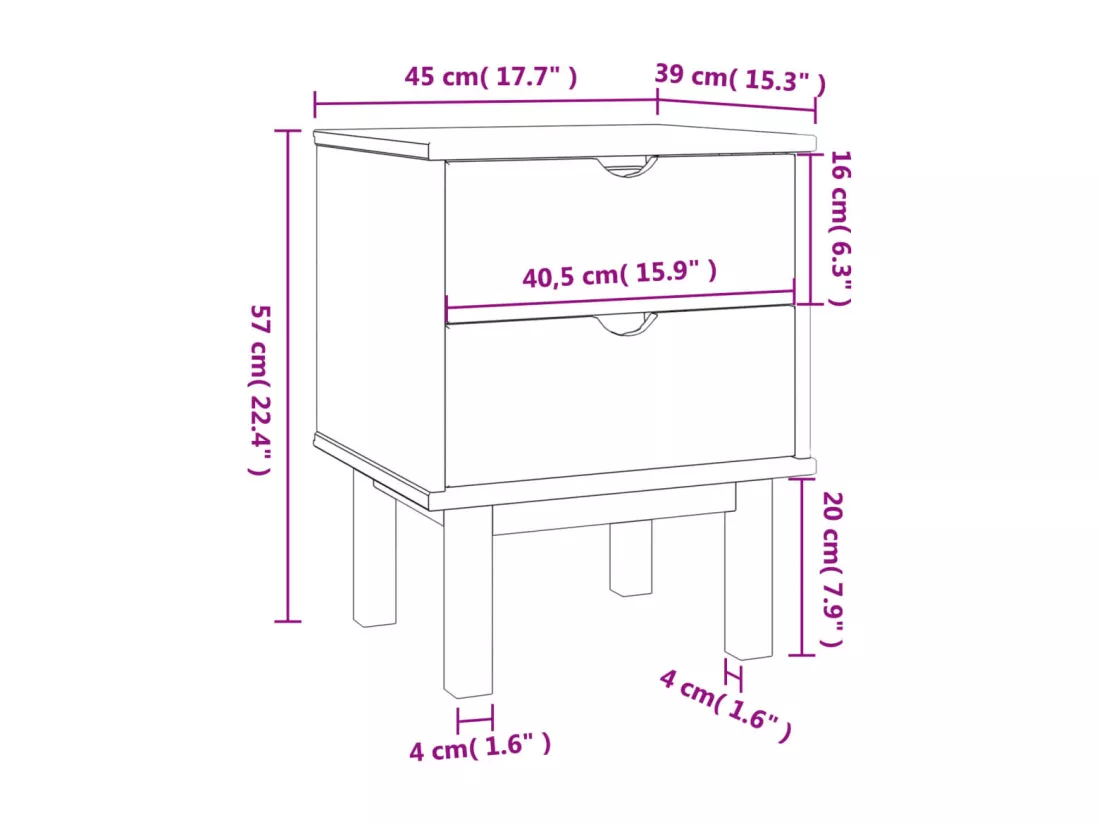 Table de chevet OTTA Marron et blanc 46x39,5x57 cm Bois de pin