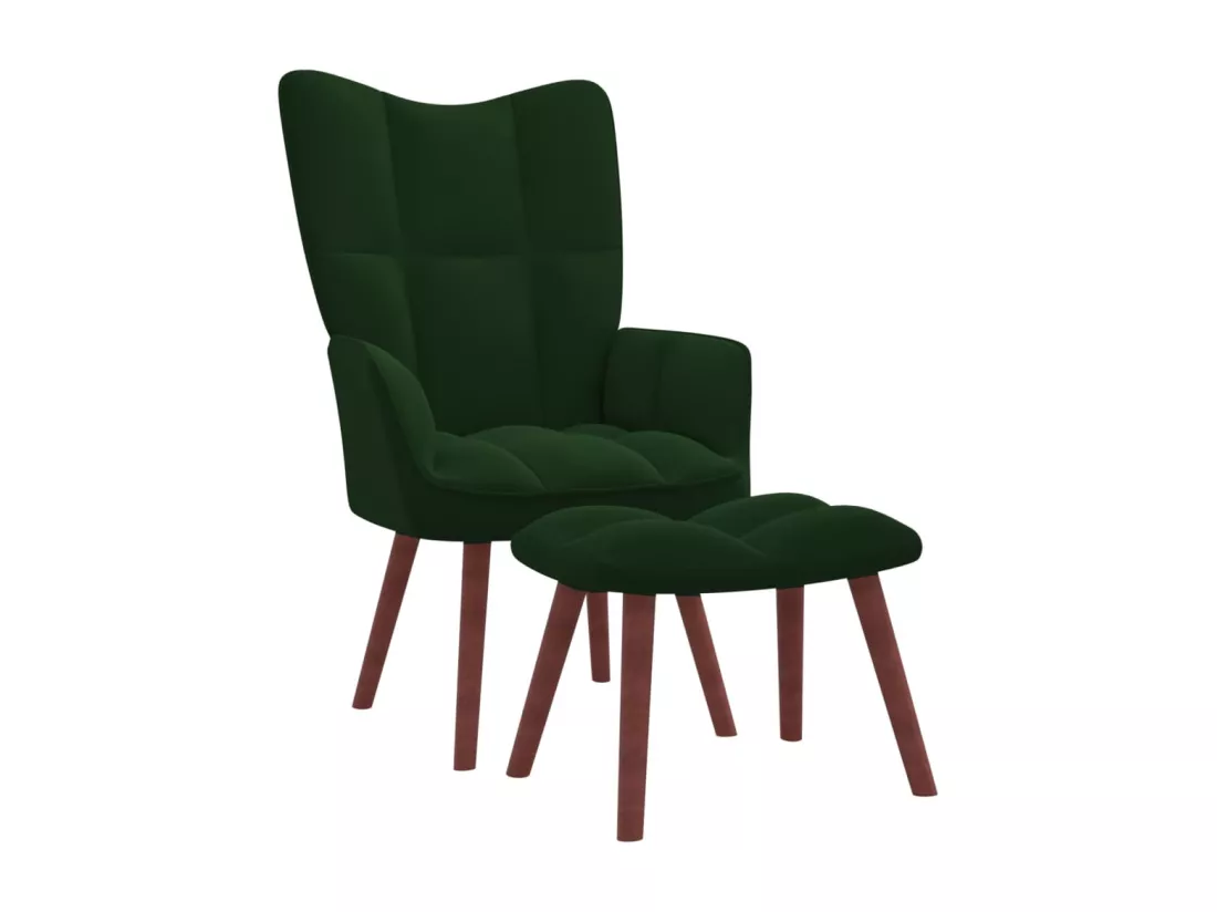 Chaise de relaxation avec repose-pied Vert foncé Velours