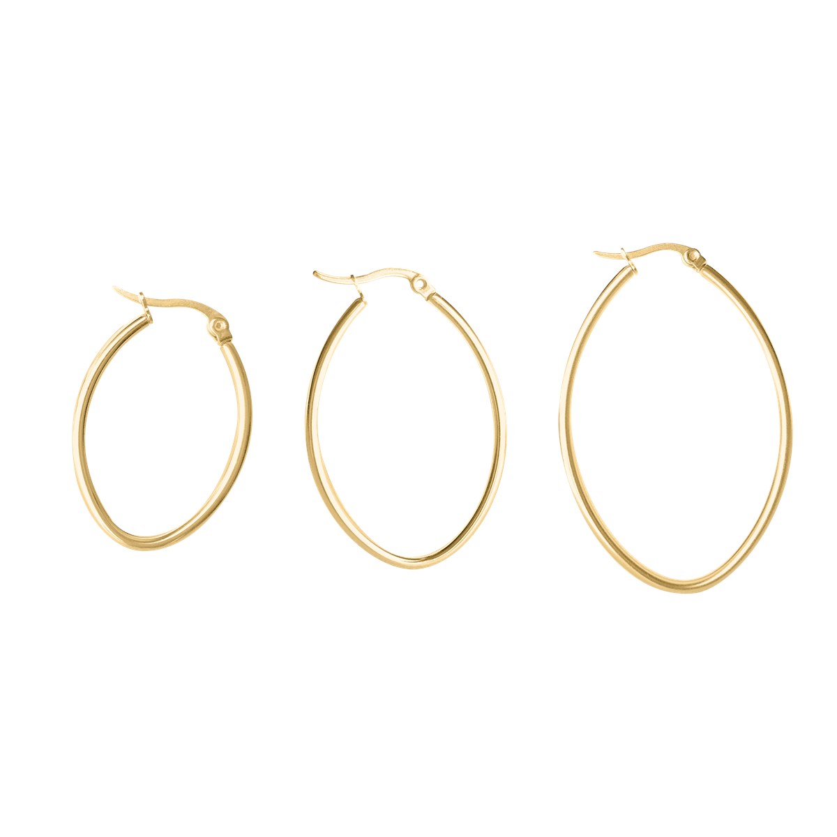 Set de trois paires de créoles ovales acier doré plaqué jaune