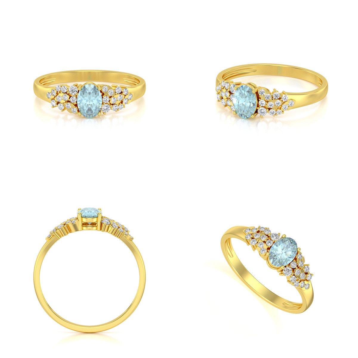 Bague ADEN Or 585 Jaune Aigue-Marine et diamants 2.934grs