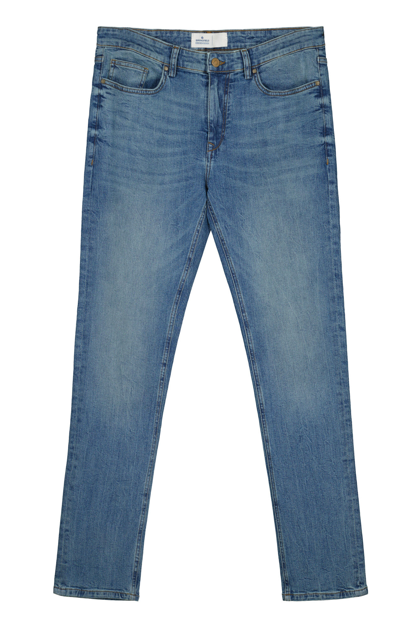 calça jeans skinny de lavagem média e aparência suja