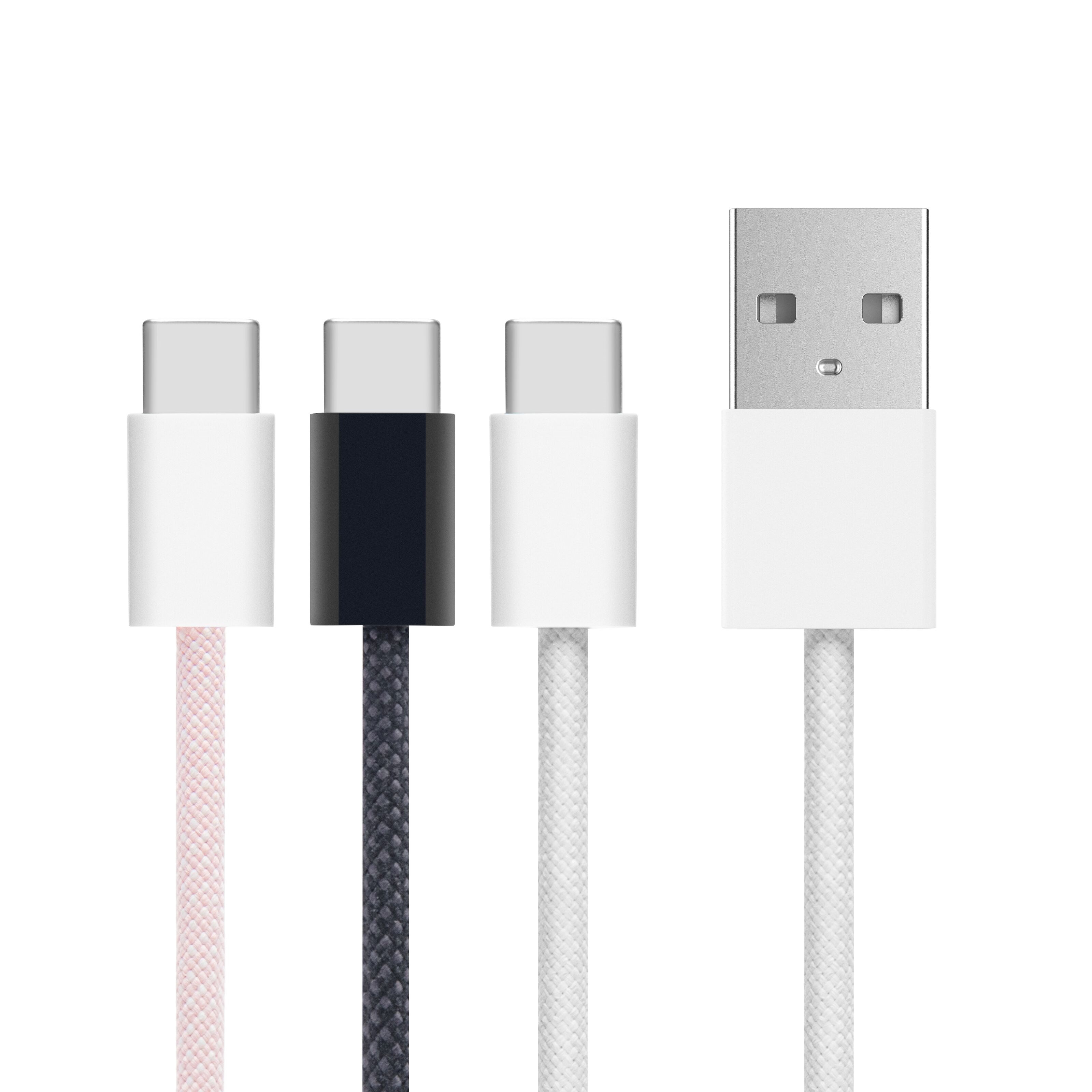 Linocell Flettet USB-A- til USB-C-kabel Hvit 0,5 m
