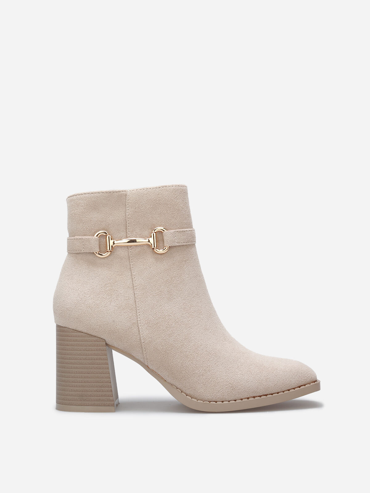 Bottines à talon en suédine avec mors doré- Beige