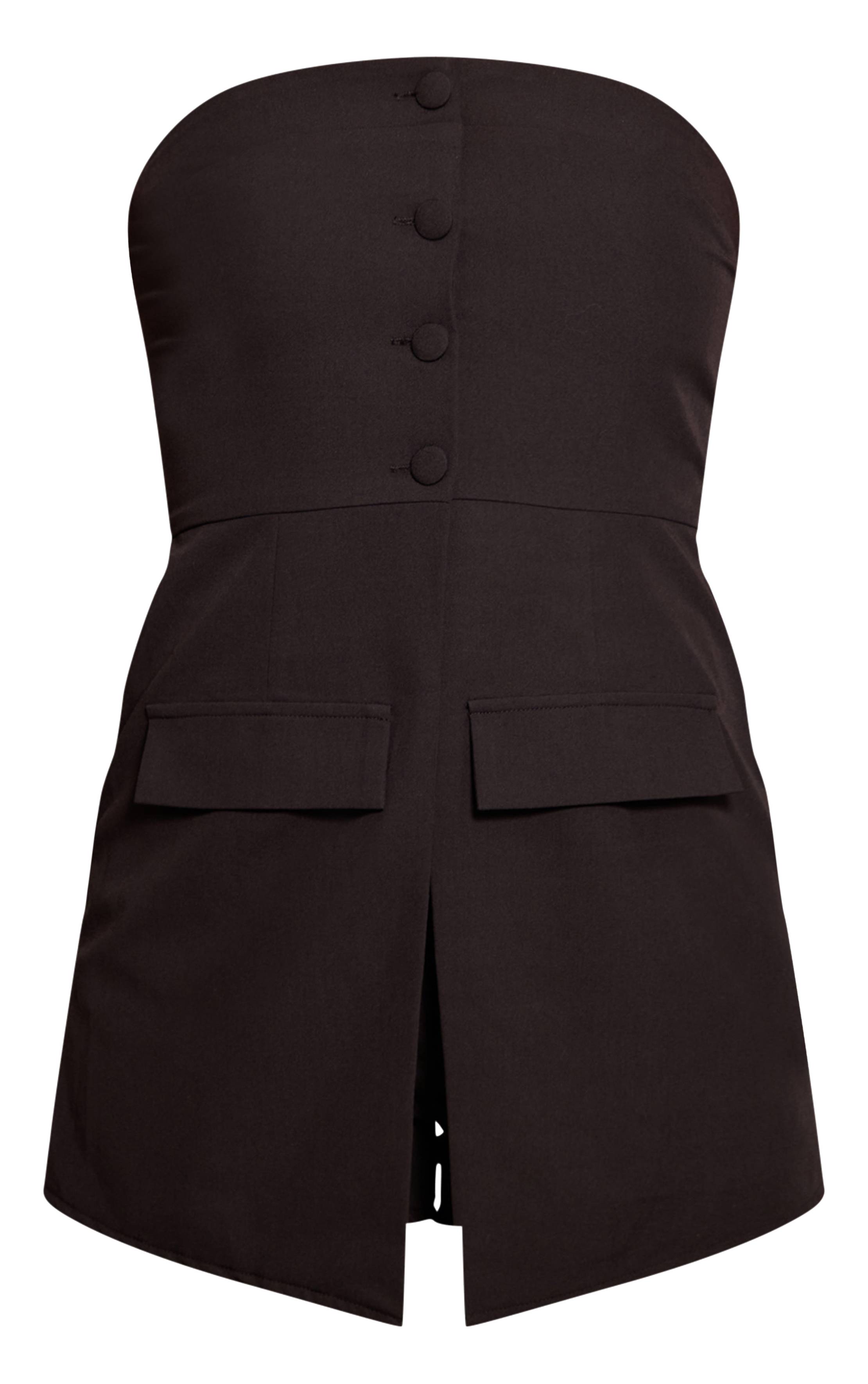 Noir Combi-short Bandeau Tailleur À Détails Boutonnés Et Jupe-short
