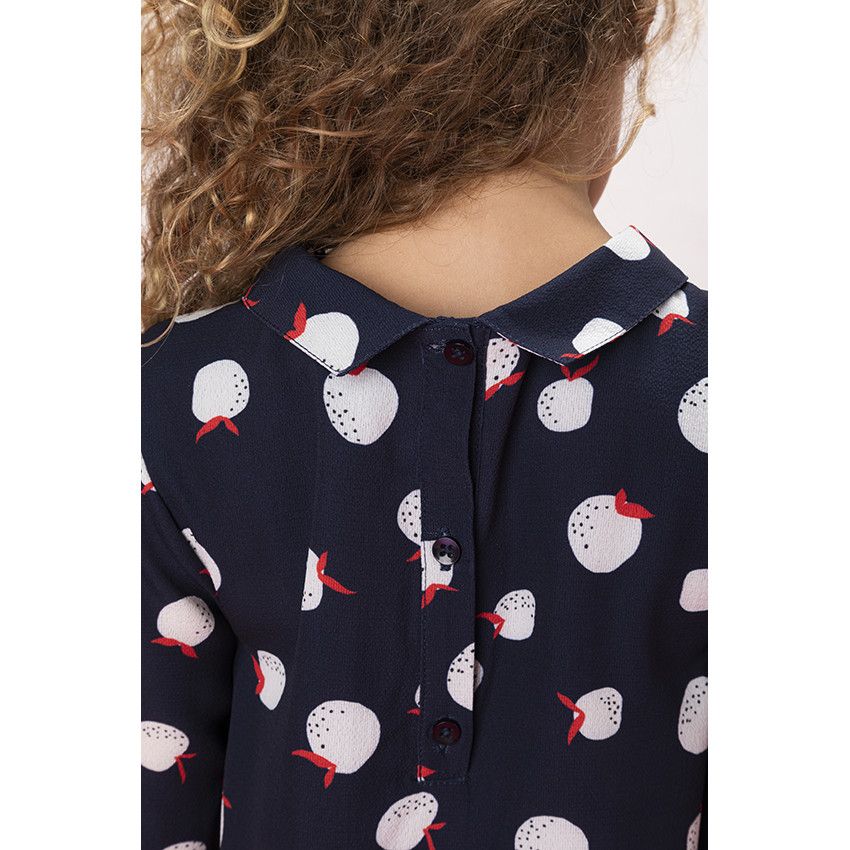 Robe courte manches longues imprimé pommes pour fille - Bleu marine