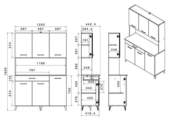 Parisot Buffet »Parisot Malice 11, (B/H/T ca. 120x180x44)« 1 Stk. tlg. ohne Elektrogeräte