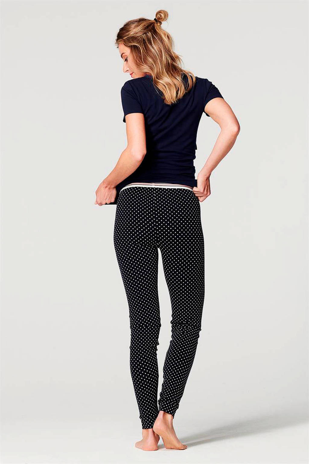 Noppies zwangerschapsloungebroek Isabel met stippen donkerblauw/wit