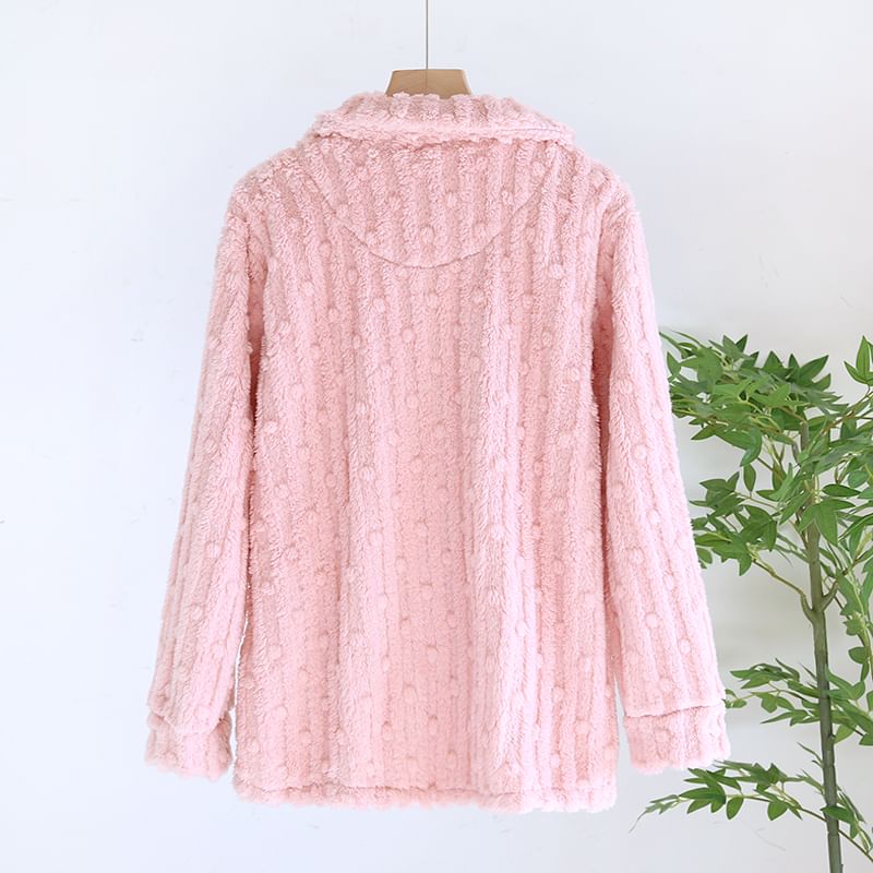 MelMount - Fleece pyjamajas met kraag en effen kleur