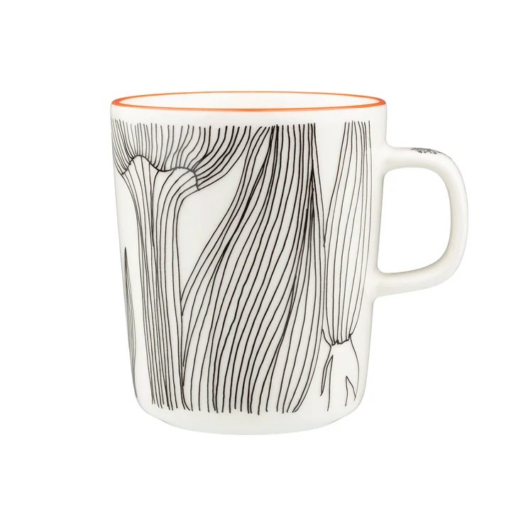 Marimekko - Oiva Kukat Puhkeavat Becher mit Henkel, 250 ml, weiss / schwarz / forest green