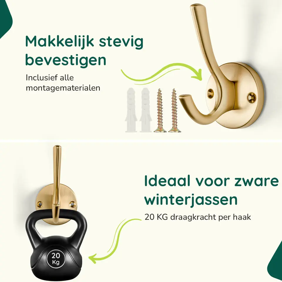 XIVADA Kapstokhaak Zena - Inclusief schroefset - Goud - Set van 3