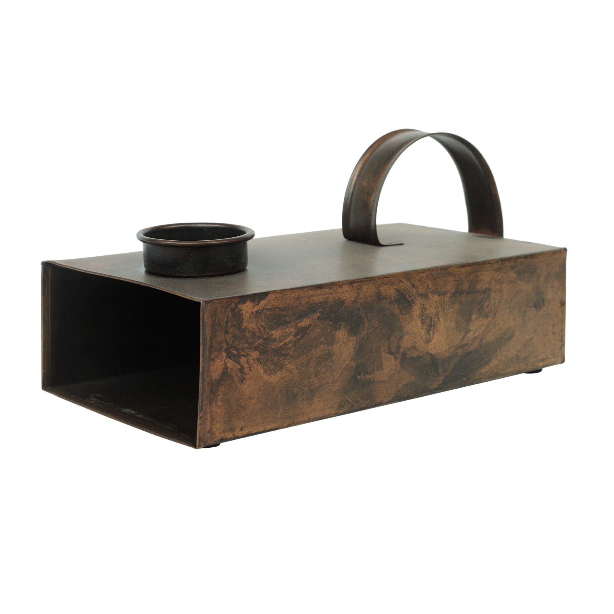 Teelichthalter 'Tingker', antikbraun, T 24 cm, B 10 cm, H 10 cm von fischer's lagerhaus