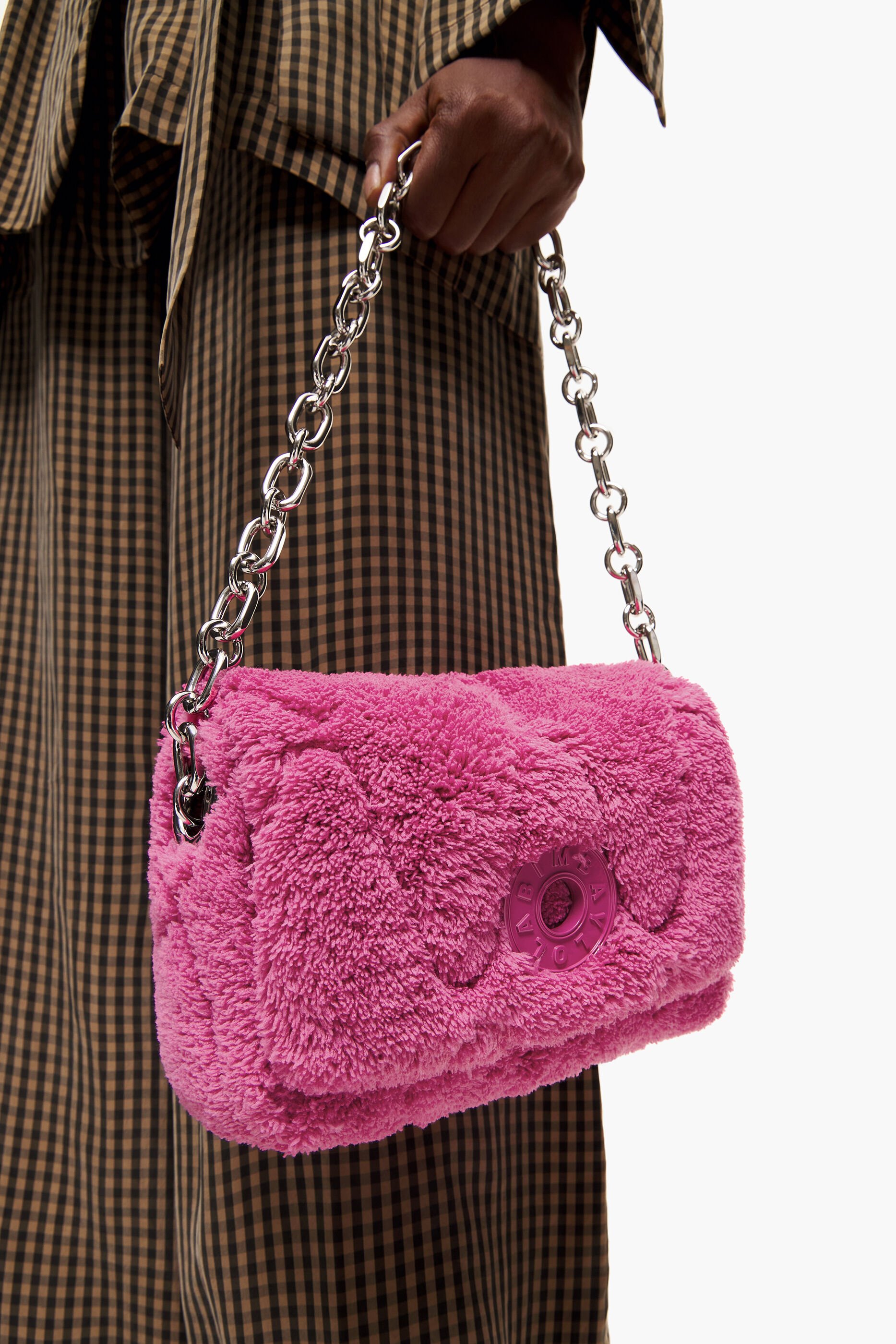 Bolsa de ombro pequena rosa trançada