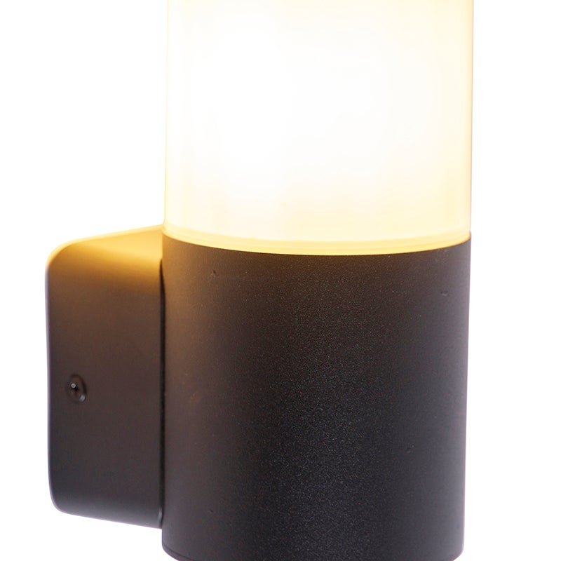 Moderne zwarte buitenwandlamp met opaal kap IP44 - Odense