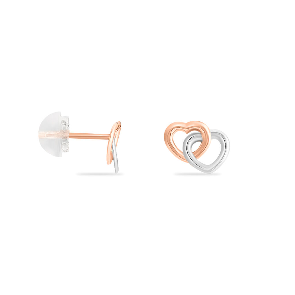 Boucles D'oreilles Puces Donna Coeurs Ajoures Or Rose