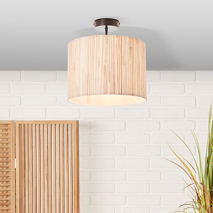 Plafonnier Wimea métal noir et naturel Ø30 x H.32 cm 52W IP20 Brillant