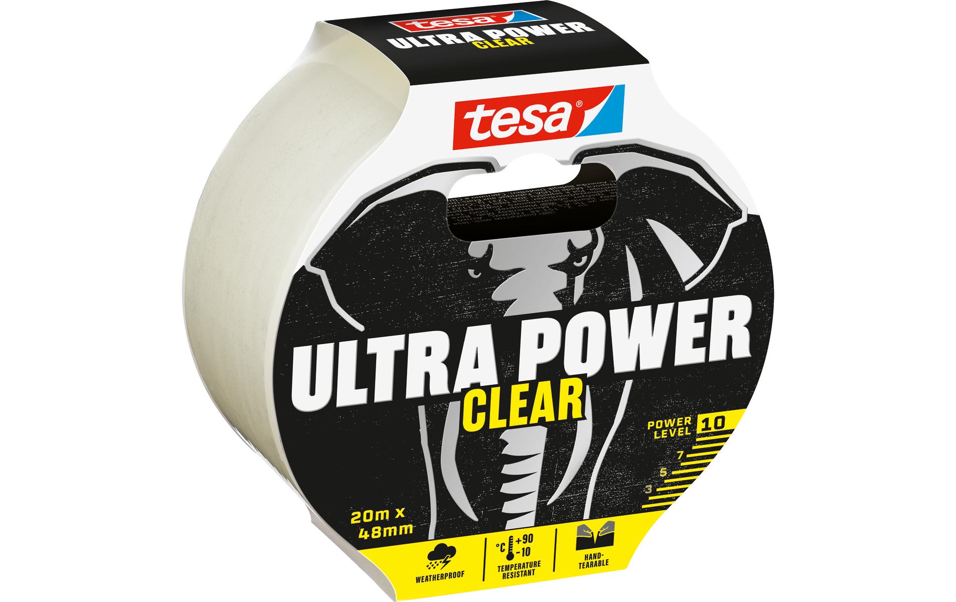 Gewebeband Ultra Power Clear, 20 m x 48 mmTransparentes Reparaturband für unsichtbare und unauffällige Reparaturen