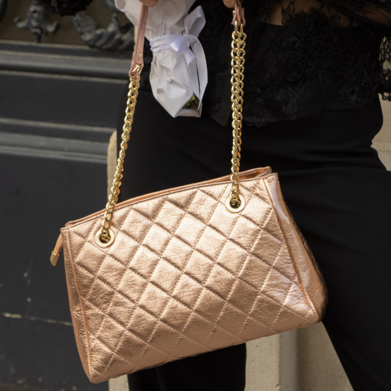 Christian Laurier Sac porté épaule en Cuir Pauline rose doré - 28x19.5x12 cm