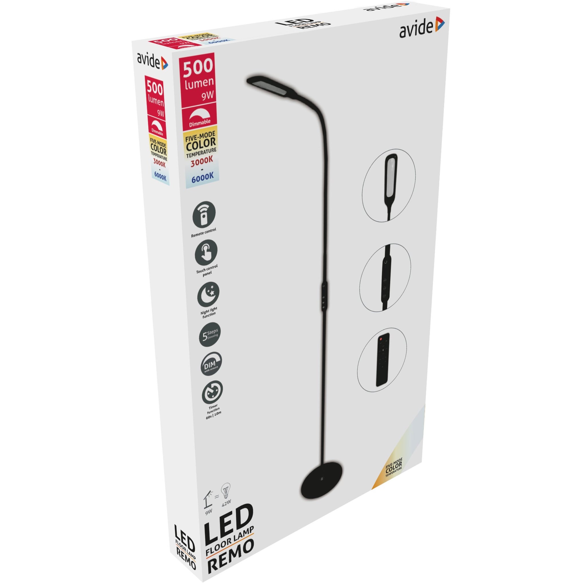 Avide LED Floor Lamp Remo 9W CCT zwart