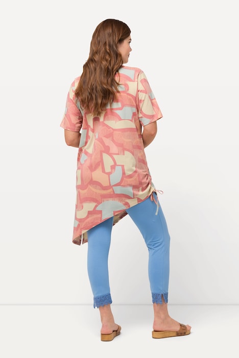 Longshirt, Raffband, Zipfelsaum, V-Ausschnitt, Halbarm