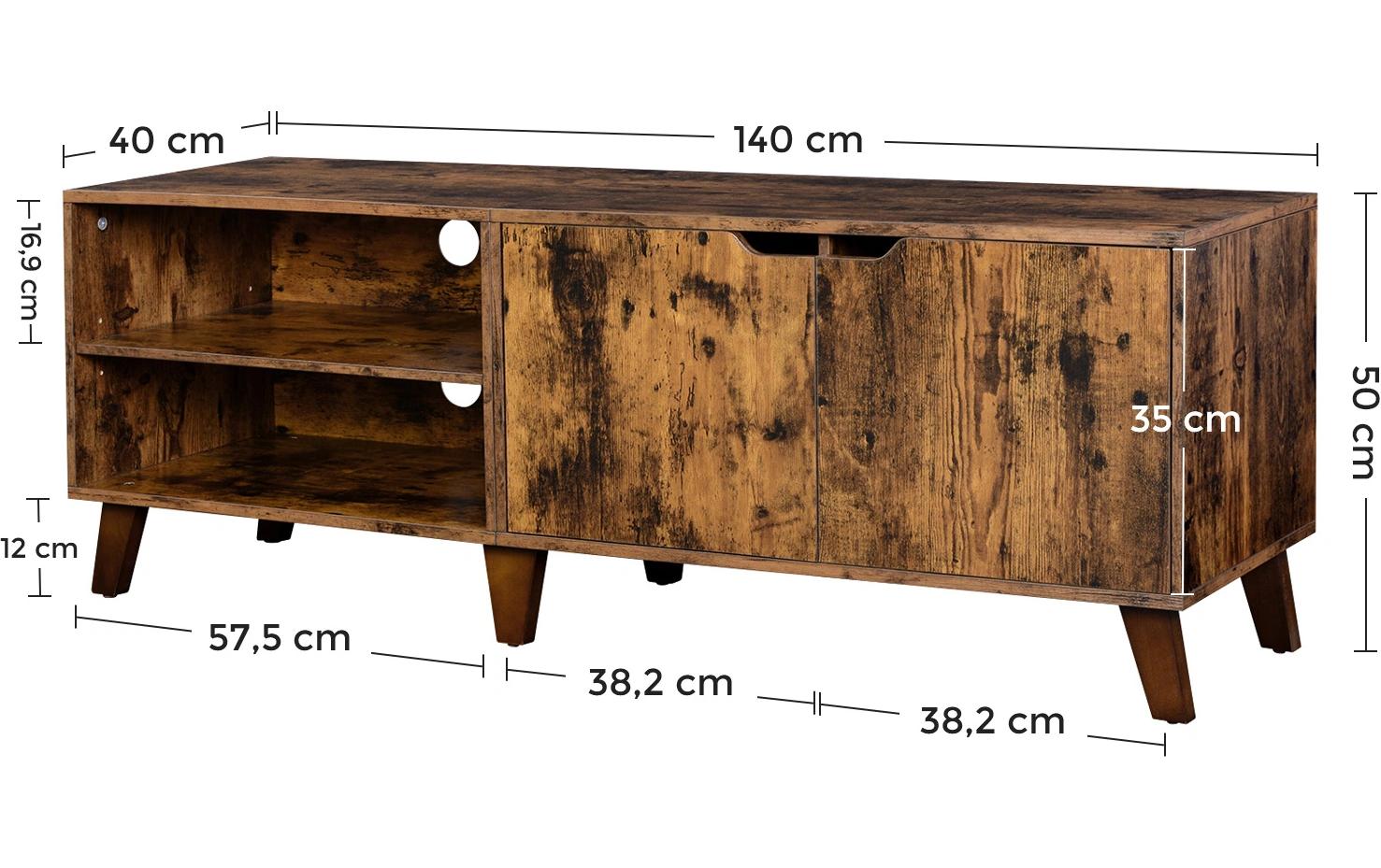 TV-Möbel mit 2 Ablagen 140 x 40 x 50 cm, BraunFernsehtisch