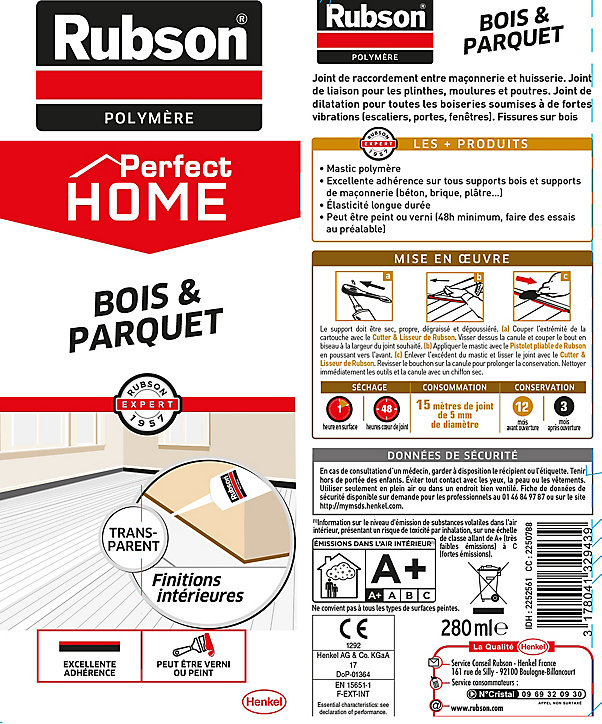 Mastic Rubson Perfect Home Bois & Parquet transparent cartouche 280ml