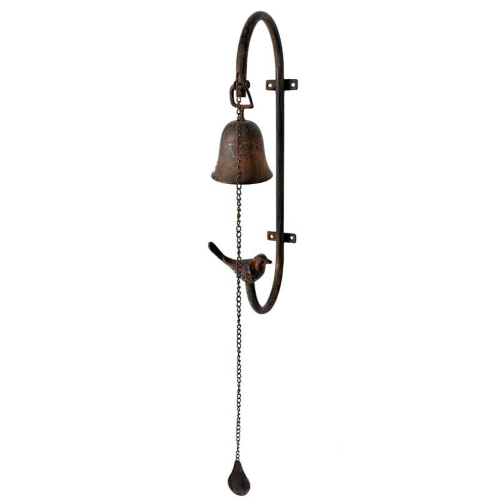 Cloche de porte fonte oiseau bronze 21x10x73cm